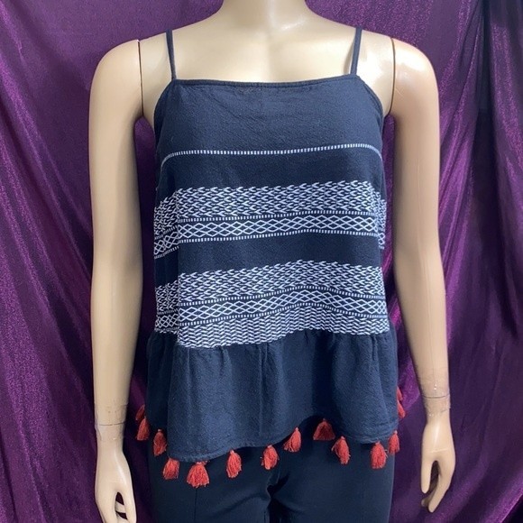 A.N.A Babydoll Tank Top Boho embroidered Black White Rust size M - Picture 10 of 14